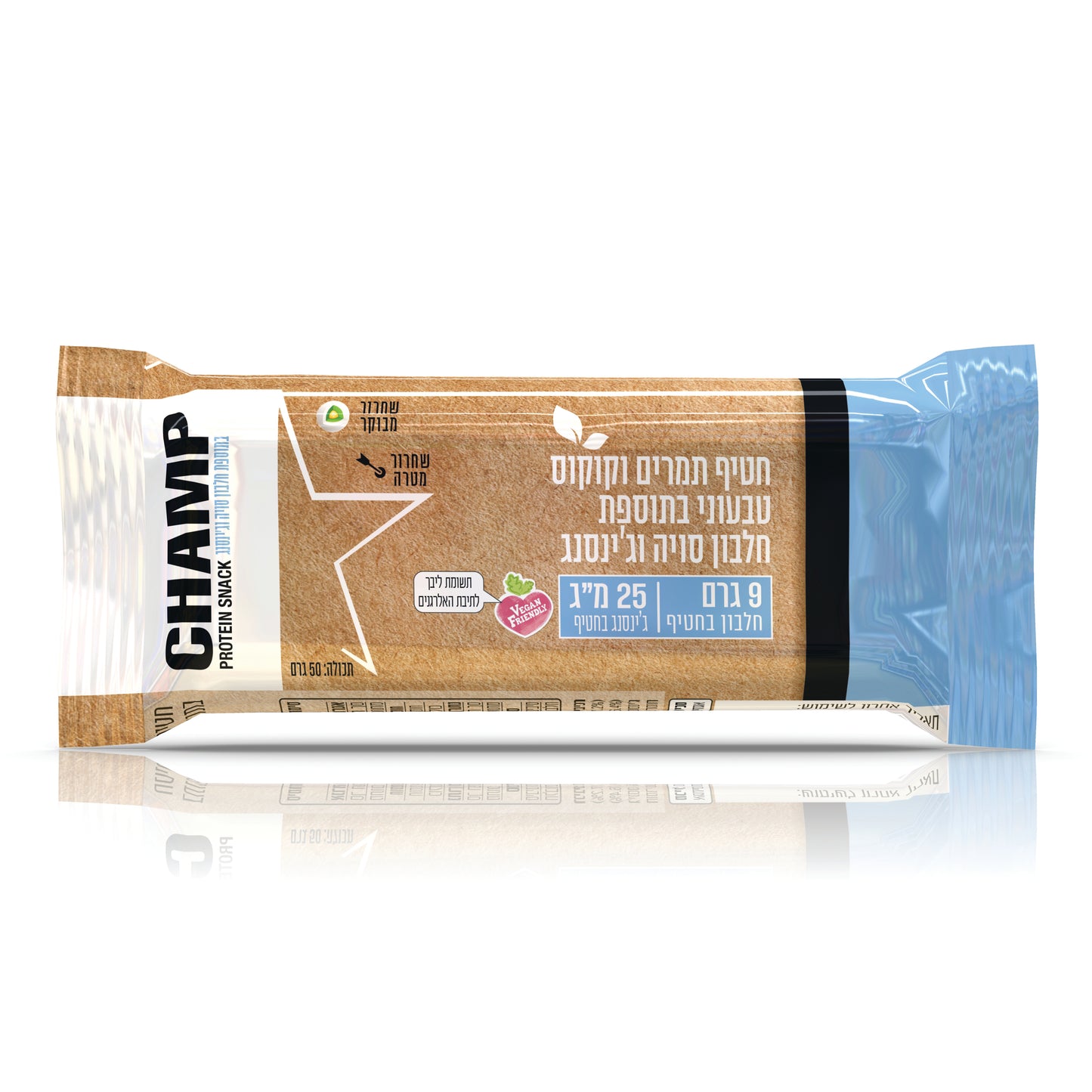 חטיף תמרים וקוקוס טבעוני בתוספת חלבון סויה וג'ינסנג